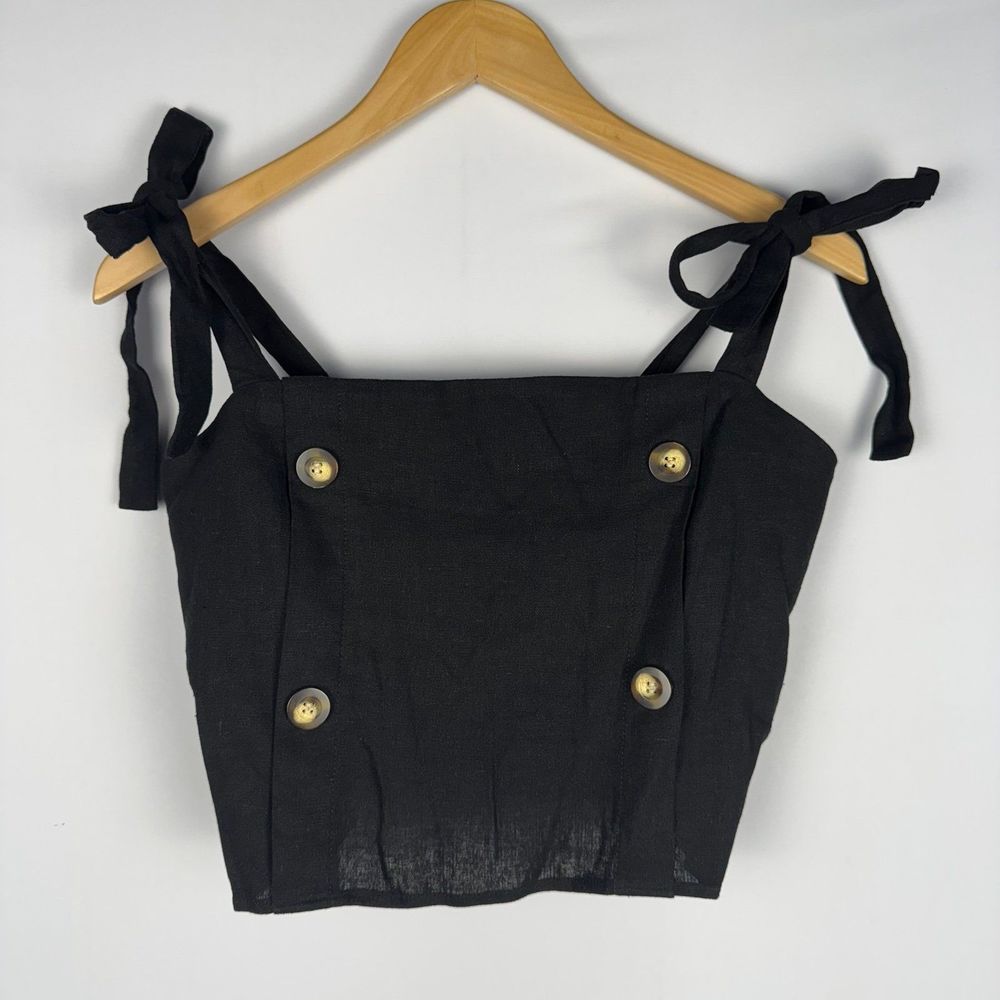 Monteau Black Crop With Button Embellishment